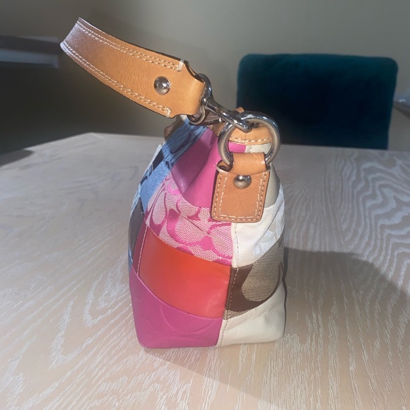 Coach Patchwork Signature Collection Pink, Blue, and Tan combo Shoulder bag - Picture 4 of 15